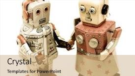  Presentation with robot - Theme having retro robot toys background and a coral colored foreground