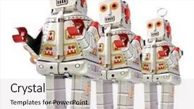  Presentation with robots - Audience pleasing presentation theme consisting of retro robots in a line backdrop and a light gray colored foreground