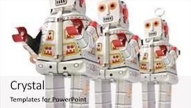  Presentation with robots - Colorful PPT theme enhanced with retro robots on the go backdrop and a  colored foreground