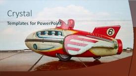  Presentation with wooden toy - Colorful slide set enhanced with retro-rocket-toy-with-girl backdrop and a sky blue colored foreground