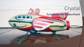  Presentation with wooden toy - Slides having retro-rocket-toy-with-girl background and a sky blue colored foreground