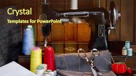  Presentation with thread - PPT layouts featuring retro sewing machine with sewing background and a tawny brown colored foreground