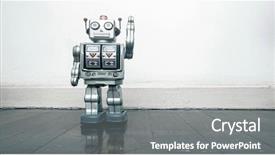  Presentation with robot - Amazing theme having retro silver robot waving hi backdrop and a gray colored foreground