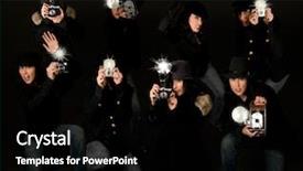  Presentation with cameras - Cool new presentation theme with retro style female paparazzi press backdrop and a black colored foreground