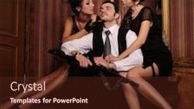  Presentation with women retro - PPT theme with retro style portraits of a man and two beautiful women with guns portrayed gangsters background and a tawny brown colored foreground