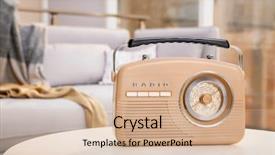  Presentation with retro radio - Amazing PPT layouts having retro style radio on table backdrop and a soft green colored foreground