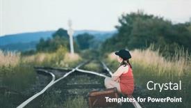  Presentation with luggage - PPT theme enhanced with retro-styled-photo background and a dark gray colored foreground