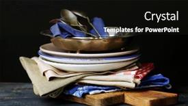  Presentation with napkins - Beautiful theme featuring retro tableware and napkins on old wooden table on dark background backdrop and a black colored foreground