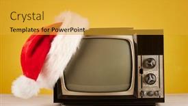  Presentation with television - Amazing PPT layouts having retro-television-with-christmas-hat backdrop and a gold colored foreground
