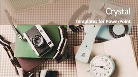  Presentation with retro - Cool new PPT theme with retro things on table close backdrop and a coral colored foreground