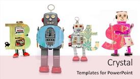  Presentation with mobile robot - Colorful slide deck enhanced with retro tin robot toys hold backdrop and a coral colored foreground