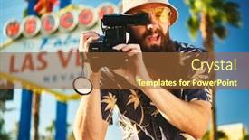  Presentation with 80s retro - Presentation theme featuring tourist in vegas with 80s background and a tawny brown colored foreground