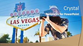  Presentation with 80s retro - Presentation design enhanced with retro tourist with 80s camcorder background and a teal colored foreground