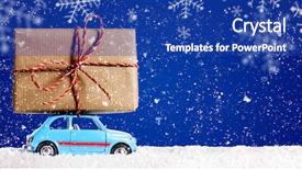  Presentation with new year - PPT theme enhanced with retro toy car delivering christmas background and a ocean colored foreground