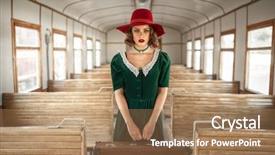  Presentation with suitcase - PPT theme enhanced with retro train old wagon background and a coral colored foreground