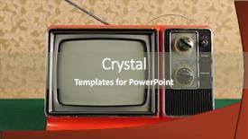  Presentation with 1970s - Presentation theme with old tv - orange vintage television in 1970s background and a gray colored foreground