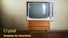  Presentation with vintage retro - Audience pleasing theme consisting of retro-tv-on-wooden-case backdrop and a tawny brown colored foreground