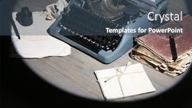  Presentation with retro - Audience pleasing slide set consisting of retro-typewriter-in-lamplight backdrop and a ocean colored foreground