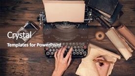  Presentation with retro - Presentation design enhanced with retro typewriter placed on wooden background and a tawny brown colored foreground