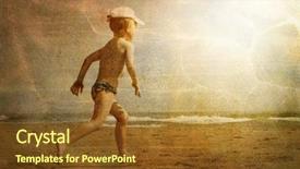  Presentation with running - Cool new presentation theme with retro wave - child running on the beach backdrop and a tawny brown colored foreground