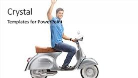  Presentation with greeiting show man - Theme featuring retro wave - full length shot background and a white colored foreground