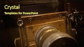  Presentation with camera - Slides having retro wooden photo camera background and a wine colored foreground