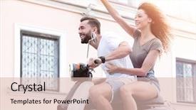  Presentation with motorbike - Presentation theme featuring best town - full length side view background and a coral colored foreground