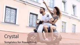  Presentation with motorbike - PPT layouts enhanced with best town - full length side view background and a lemonade colored foreground