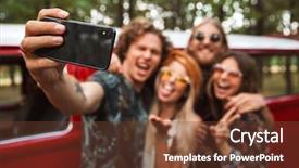  Presentation with vintage women - Beautiful slides featuring mobile phone near vintage mini backdrop and a tawny brown colored foreground