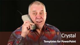  Presentation with telephone - Cool new PPT theme with man uses a 1980s era backdrop and a tawny brown colored foreground