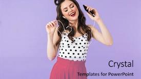  Presentation with retro - Audience pleasing PPT layouts consisting of portrait of cheery pin-up backdrop and a light blue colored foreground