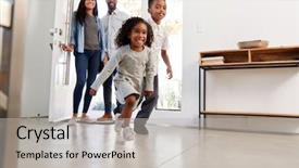  Presentation with children parents - Slide set enhanced with return - parents and children returning home background and a light gray colored foreground