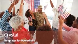  Presentation with home black family - Presentation theme enhanced with return - young black male soldier returning background and a tawny brown colored foreground