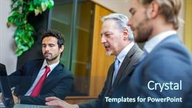  Presentation with work reunion - Presentation theme enhanced with reunion boss - business people at work background and a ocean colored foreground