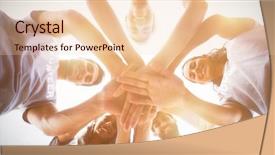  Presentation with team hands - Colorful PPT layouts enhanced with reunited - united team reunite their hands backdrop and a lemonade colored foreground