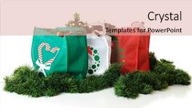  Presentation with white christmas - Beautiful presentation theme featuring reusable - three colorful shopping bags filled backdrop and a coral colored foreground