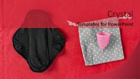  Presentation with reusable cup - PPT theme featuring black organic cotton menstruation pad background and a red colored foreground
