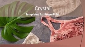  Presentation with reusable - PPT layouts consisting of reusable-mesh-cotton-shopping-bag background and a coral colored foreground