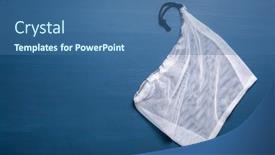  Presentation with plastic bag - Beautiful PPT theme featuring reusable-mesh-nylon-bag-plastic backdrop and a ocean colored foreground