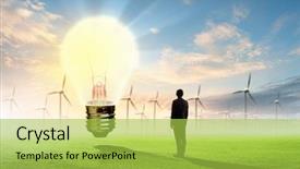  Presentation with light bulb - PPT layouts featuring reusable resources - image of businessman looking background and a yellow colored foreground