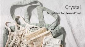  Presentation with reusable - Slides having reusable-shopping-bags-on-wooden background and a light gray colored foreground