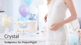  Presentation with baby shower - PPT theme enhanced with reveal - pregnant woman at baby shower background and a white colored foreground