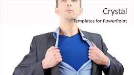  Presentation with young business man - Presentation featuring reveal - young business man tearing apart background and a sky blue colored foreground