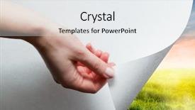  Presentation with uncover - Slide deck featuring eco label - hand pulling a bottom paper background and a white colored foreground