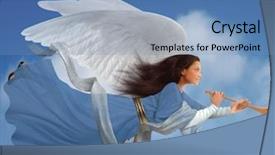  Presentation with angel trumpet - Presentation design featuring revelation - angel with trumpet on isolated background and a teal colored foreground