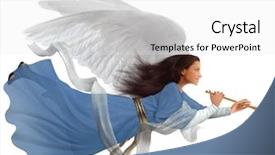 Presentation with angel trumpet - Cool new PPT theme with revelation - angel with trumpet on isolated backdrop and a white colored foreground