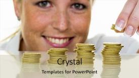  Presentation with save water concept saving - Presentation design consisting of revenue expense reports - save woman with stack background and a coral colored foreground