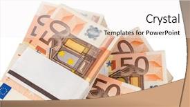  Presentation with expenditure - Slide deck with revenue expense reports - stack of many fifty euro background and a white colored foreground