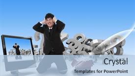  Presentation with laptop - Audience pleasing presentation theme consisting of revenue management - businessman and laptop backdrop and a light blue colored foreground