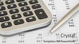  Presentation with revenue - Slide deck featuring revenue management - calculator and pen background and a light gray colored foreground